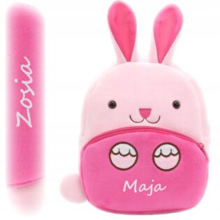 Różowy plecak królik z imieniem