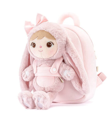 Puchata różowa Królisia z plecakiem z boku