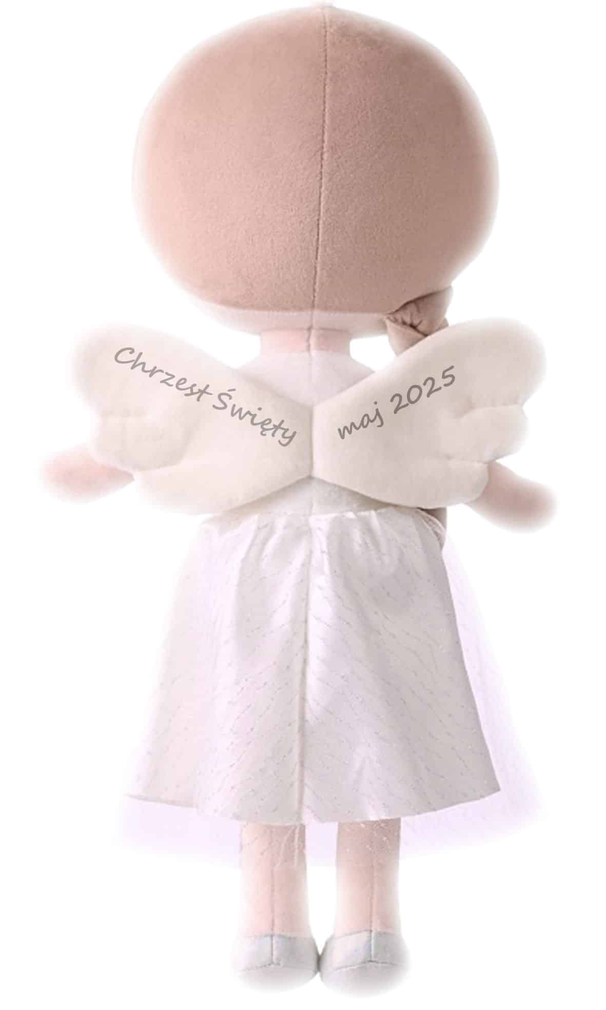 Biały Aniołek Metoo z datą chrztu świętego na skrzydełkach