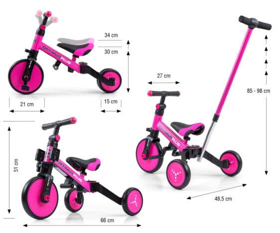 Wymiary rowerka Optimus Plus Pink Milly Mally