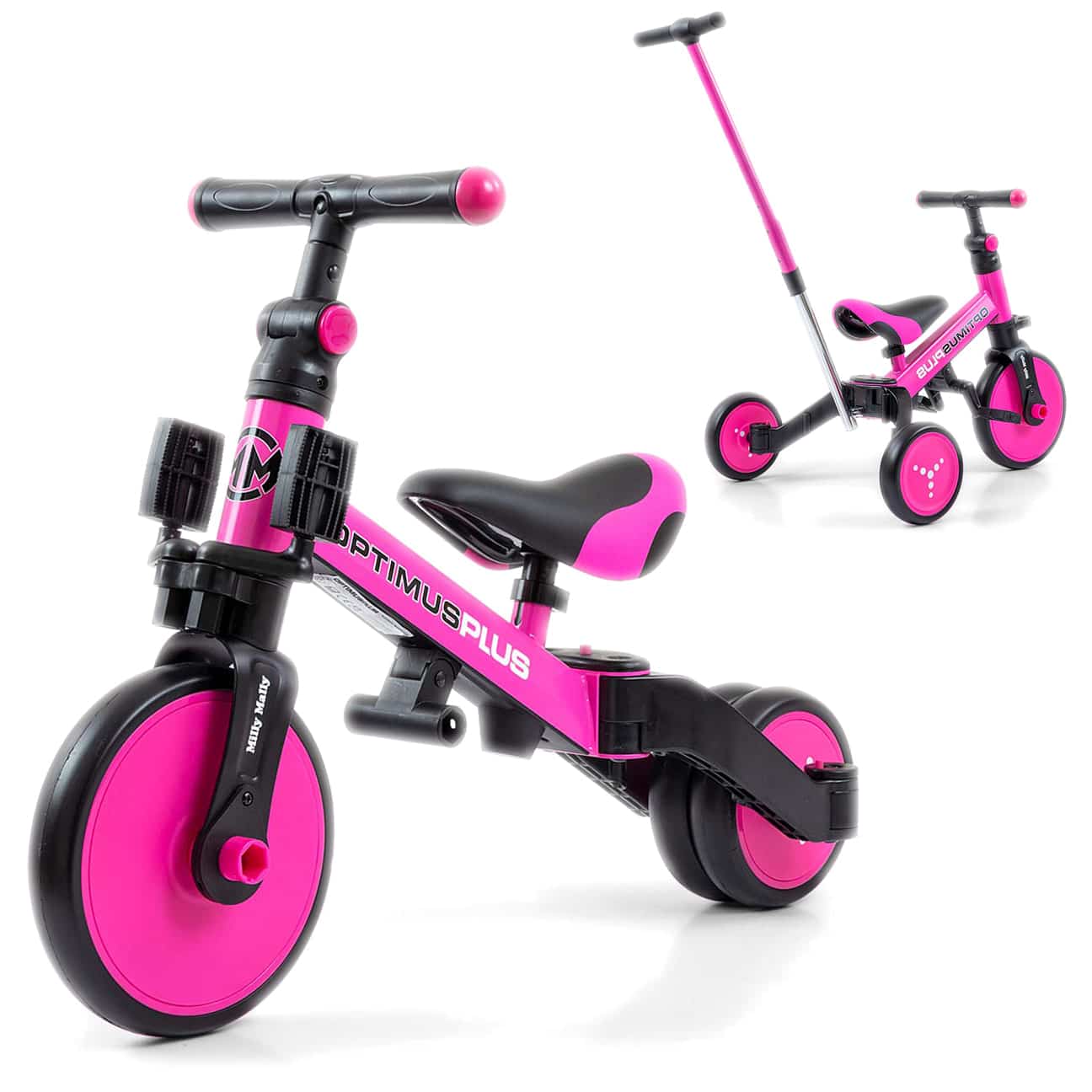 Różowy rowerek dla dziewczynki trójkołowy biegowy Optimus Plus