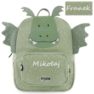 Chłopięce imię na plecaczku do przedszkola w kształcie smoka