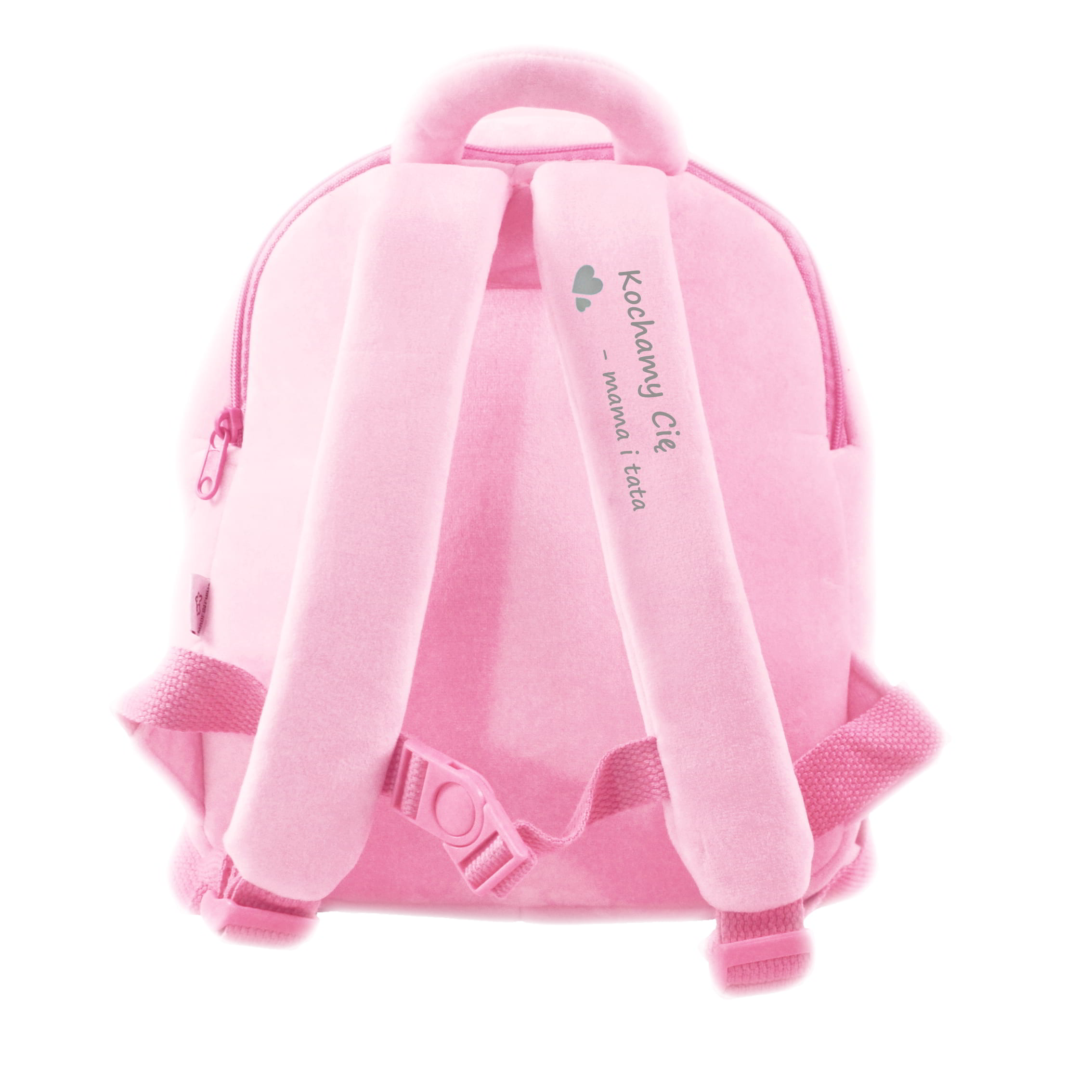 Dedykacja na szelce różowego plecaka