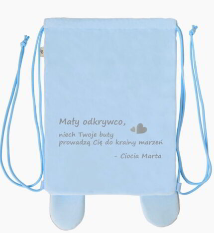 Dedykacja od cioci dla chłopca na worku do przedszkola