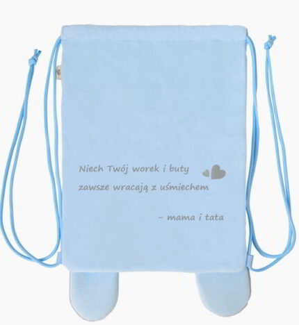 Dedykacja od rodziców na worku na buty dla chłopca