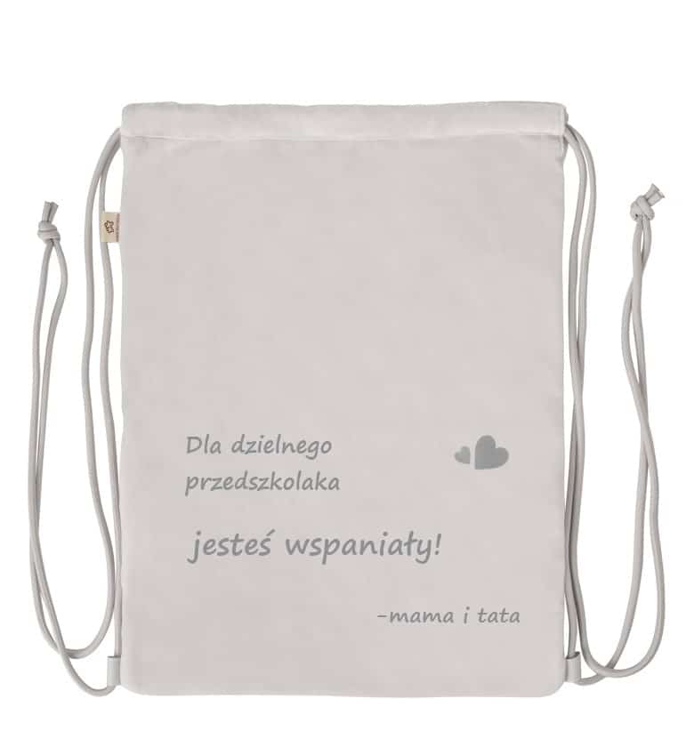Dedykacja na worku do przedszkola od rodziców