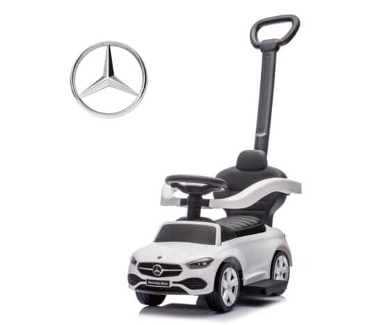 Autko jeździk mercedes c-class DELUXE biały z rączką ze skórzanym siedziskiem