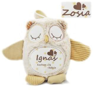 Szumiąca sowa z czujnikiem dźwięku z imieniem i dedykacją od babci